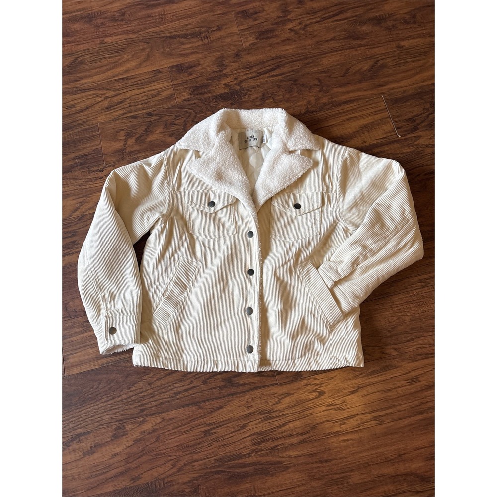 Urban Outfitters Women's Cream Corduroy Sherpa-Lined Trucker Jacket Small
